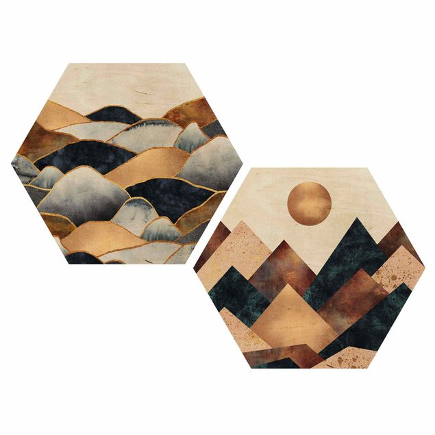 cuadros hexagonales Geometric & Golden Mountains Watercolour