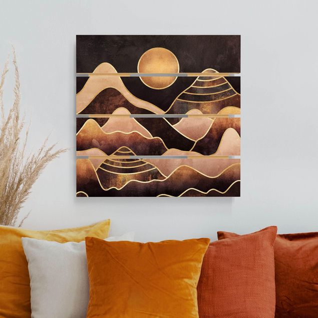 Cuadros de madera paisajes Golden Sun Abstract Mountains