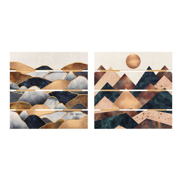 Cuadros de madera Geometric & Golden Mountains Watercolour
