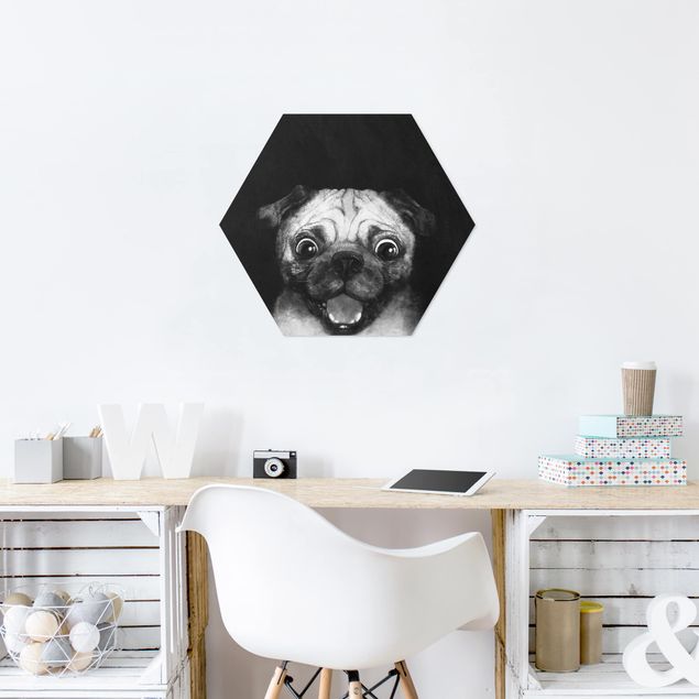 Cuadros de perros Illustration Dog Pug Painting On Black And White