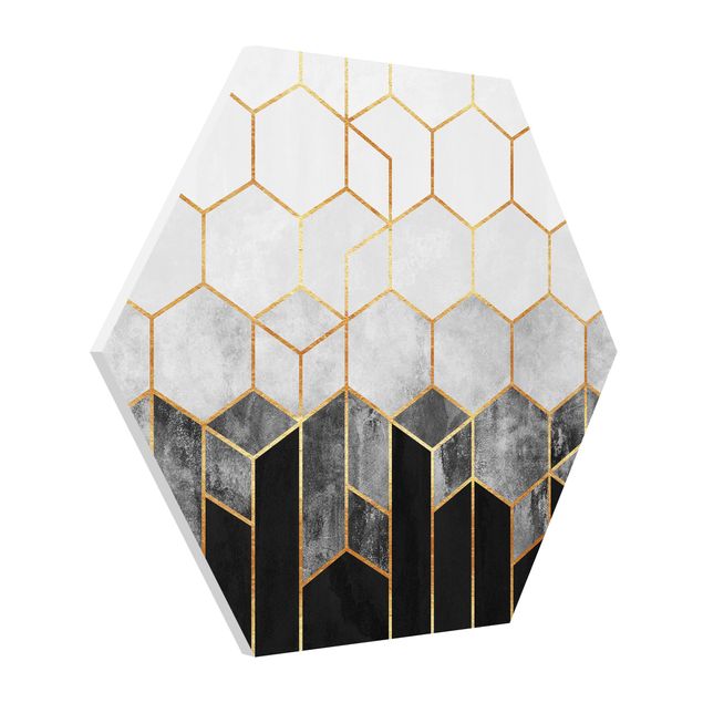 Cuadros abstractos Golden Hexagons Black And White