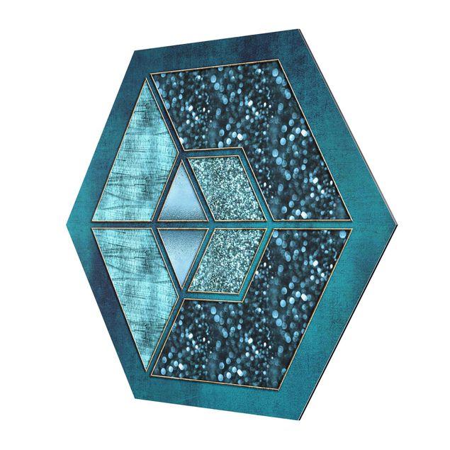 Cuadros Haase Blue Hexagon With Golden Contour