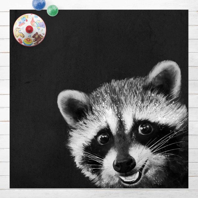 Alfombra exterior Illustration Racoon Black and White Painting