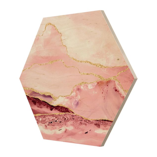 Cuadros tonos naranjas Abstract Mountains Pink With Golden Lines