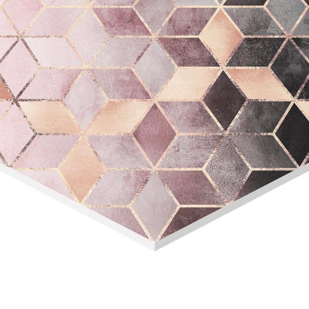 cuadros hexagonales Pink Grey Golden Geometry