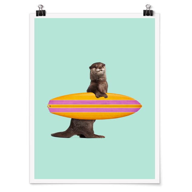 Póster de animales Otter With Surfboard