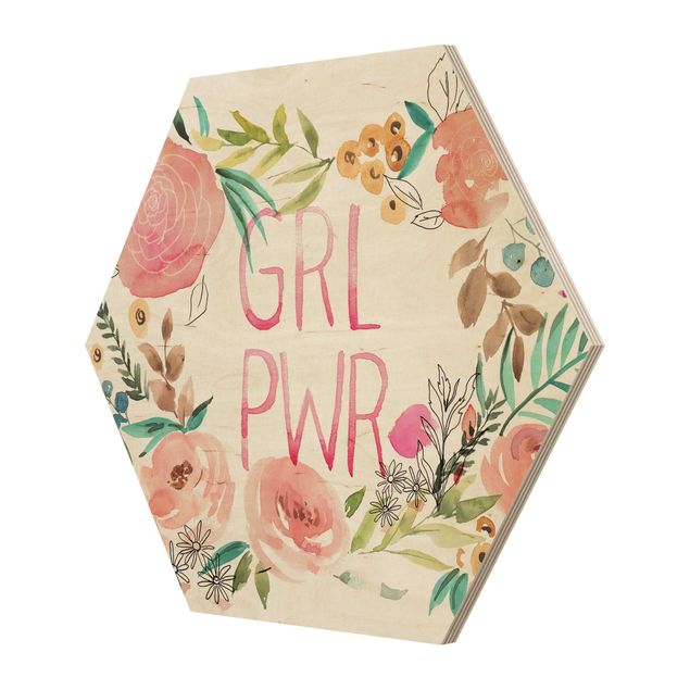 Hexagon Bild Holz - Rosa Blüten - Girl Power