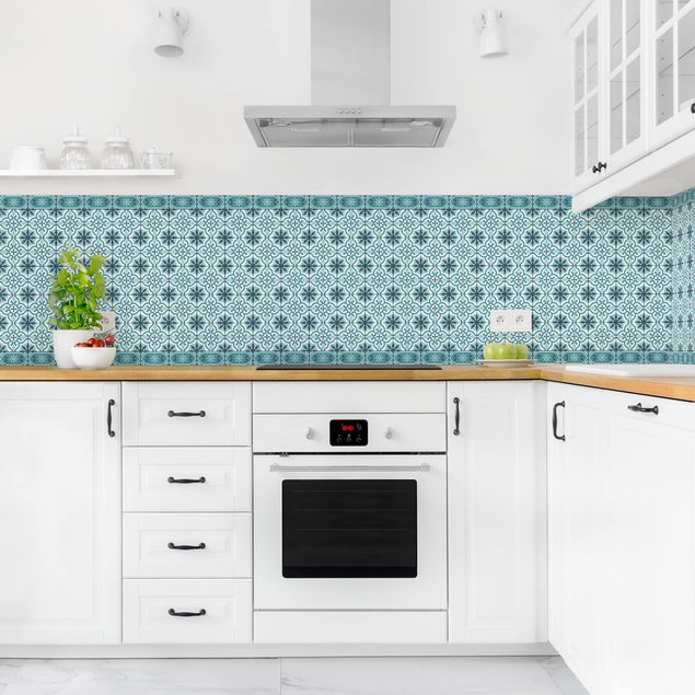 Salpicadero cocina adhesivo efecto teja Geometrical Tile Mix Cross Turquoise
