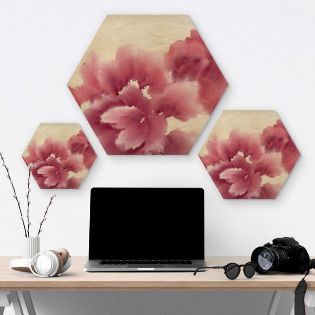 Hexagon Bild Holz - Künstlerische Flora I
