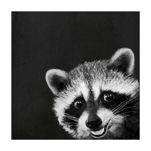 Alfombra antracita Illustration Racoon Black and White Painting