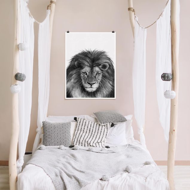 Pósters en blanco y negro Illustration Lion Monochrome Painting