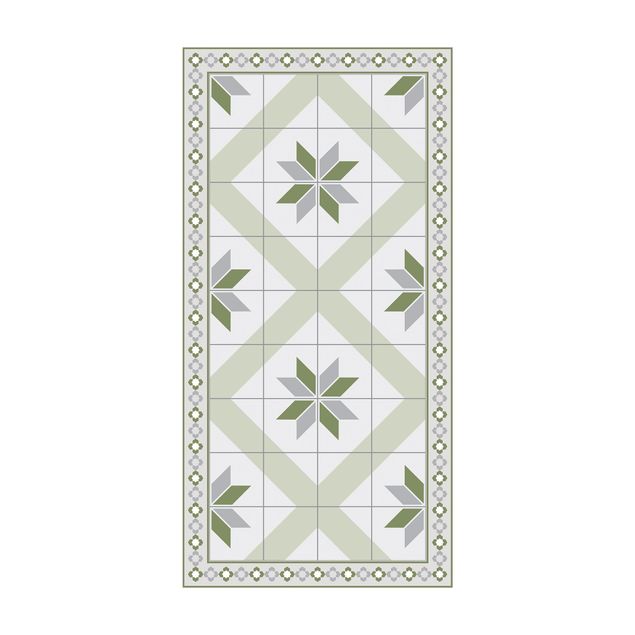 Alfombras modernas Geometrical Tiles Rhombic Flower Olive Green With narrow Border