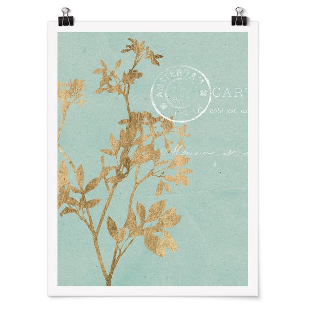 Cuadros de flores Golden Leaves On Turquoise I