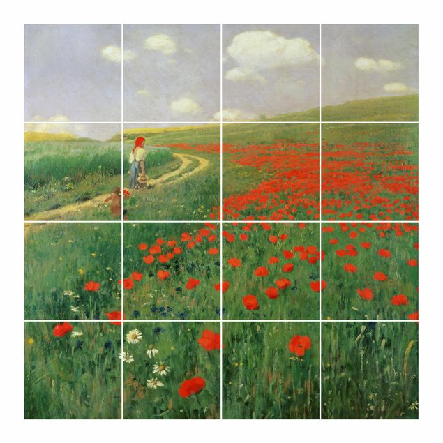 Adhesivos para azulejos en verde Pál Szinyei-Merse - Summer Landscape With A Blossoming Poppy