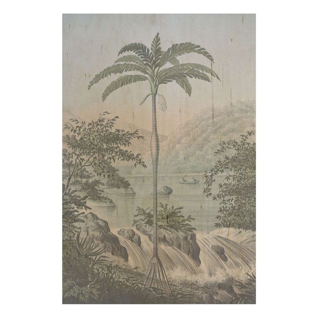 Cuadros de madera paisajes Vintage Illustration - Landscape With Palm Tree