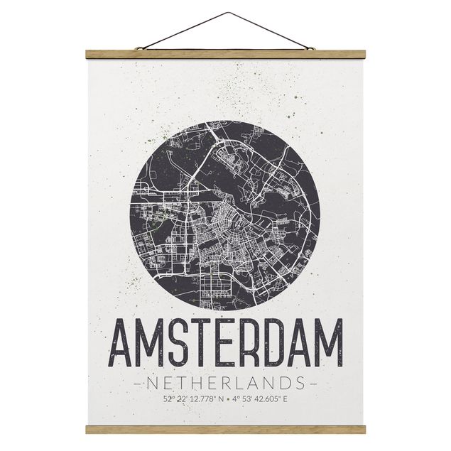 Cuadros con frases Amsterdam City Map - Retro