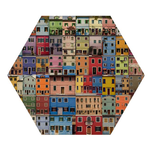 Hexagon Bild Holz - Venezianische Häuser