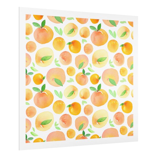 Salpicadero cocina cristal Watercolour Oranges With Leaves In White Frame