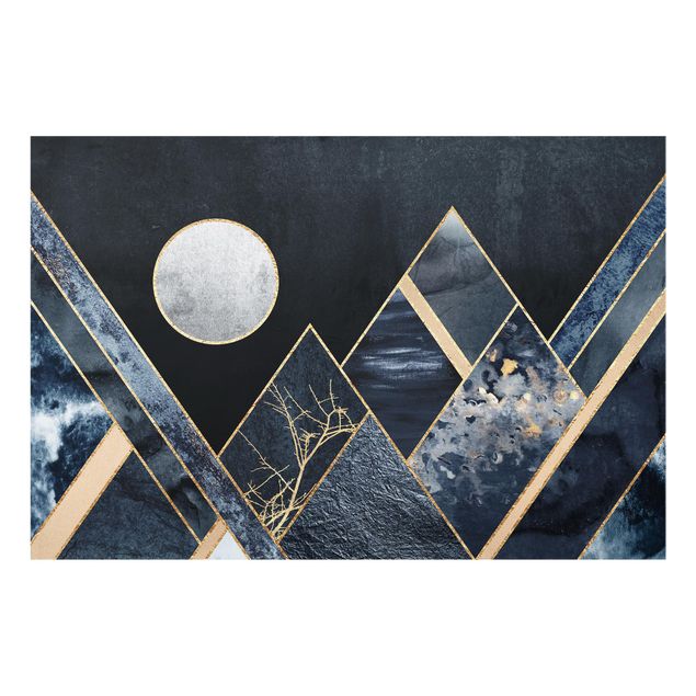 Paneles de vidrio para cocinas Golden Moon Abstract Black Mountains