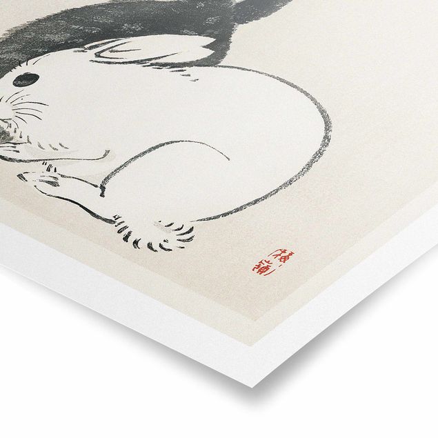 Cuadros en blanco y negro Asian Vintage Drawing Two Bunnies
