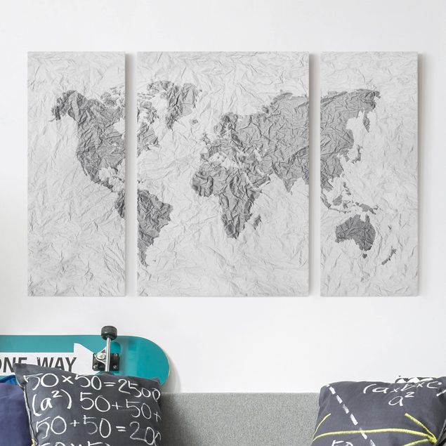 Decoración de cocinas Paper World Map White Grey