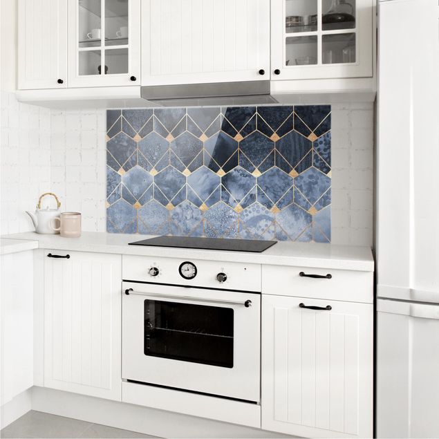 Panel antisalpicaduras cocina patrones Blue Geometry Golden Art Deco