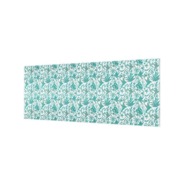 panel-antisalpicaduras-cocina Watercolour Hummingbird And Plant Silhouettes Pattern In Turquoise