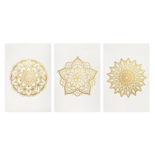 Cuadros Mandala Flower Sun Illustration Set Gold