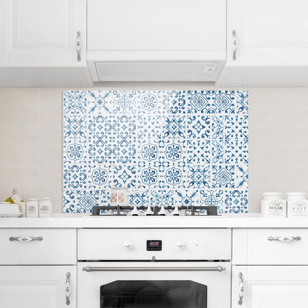 Panel antisalpicaduras cocina patrones Tile pattern Blue White