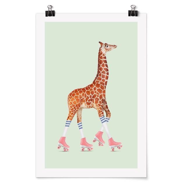 Póster de cuadros famosos Giraffe With Roller Skates