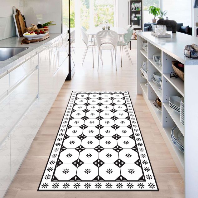 Pasilleros alfombras Geometrical Tiles Cottage Black And White With Border