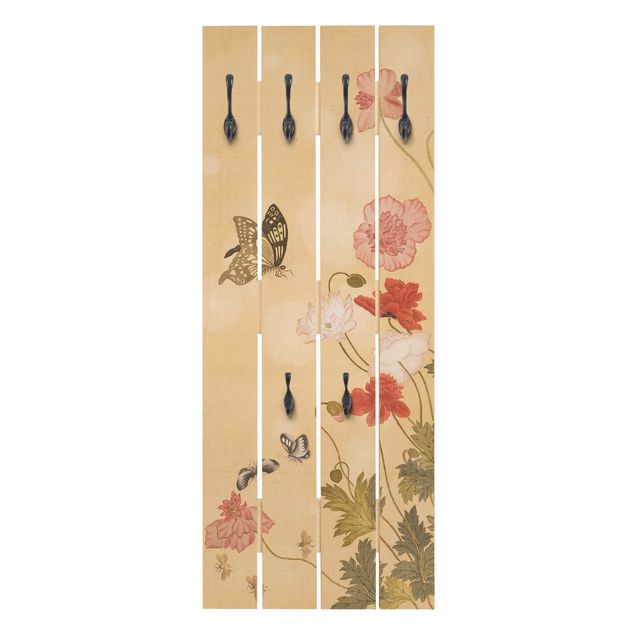 Percheros de pared shabby chic Yuanyu Ma - Poppy Flower And Butterfly