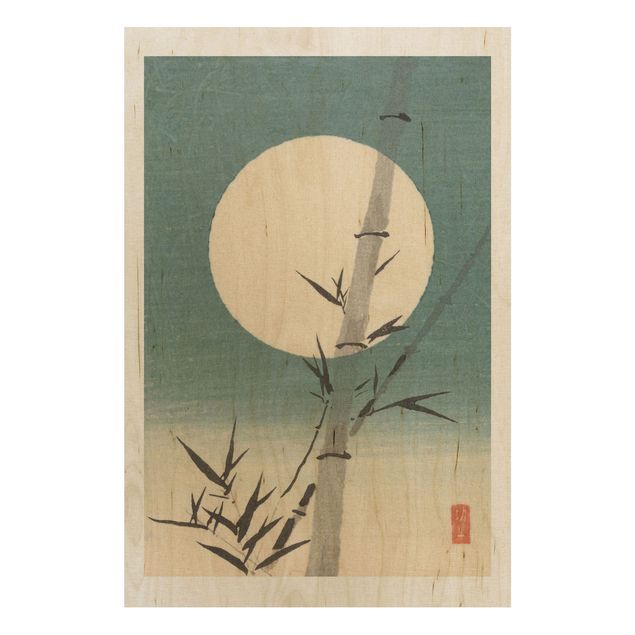 Cuadros de madera paisajes Japanese Drawing Bamboo And Moon
