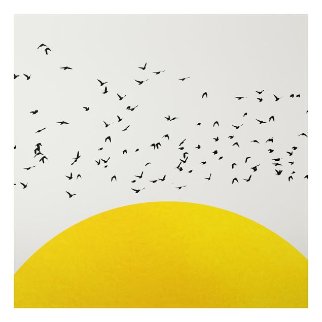Cuadro con paisajes Flock Of Birds In Front Of Yellow Sun
