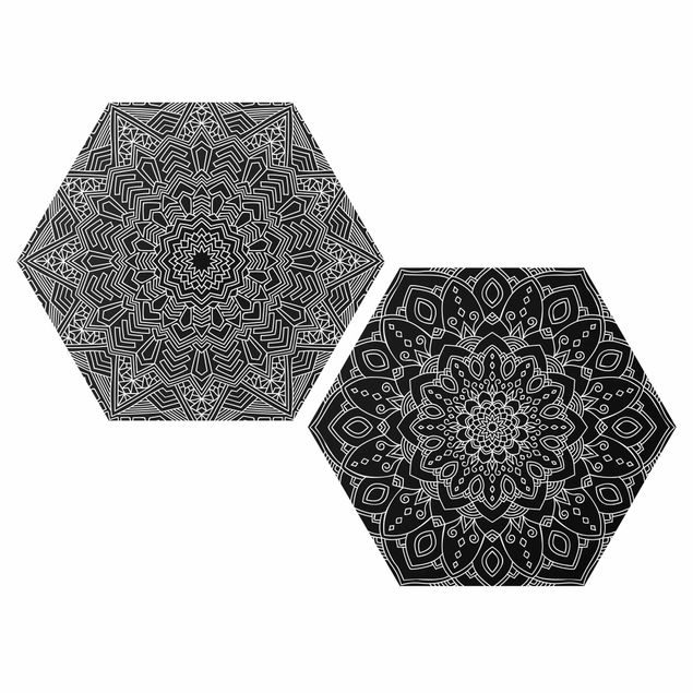 Cuadros zen para baños Mandala Flower Star Pattern Black