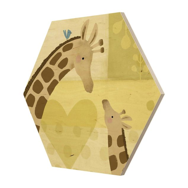 Hexagon Bild Holz - Mama und ich - Giraffen