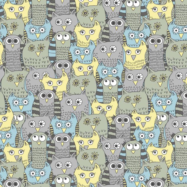 Láminas adhesivas Pattern With Funny Owls Blue