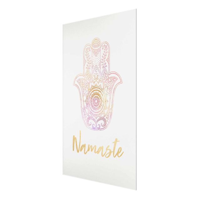 Tableros magnéticos de vidrio Hamsa Hand Illustration Namaste Gold Light Pink