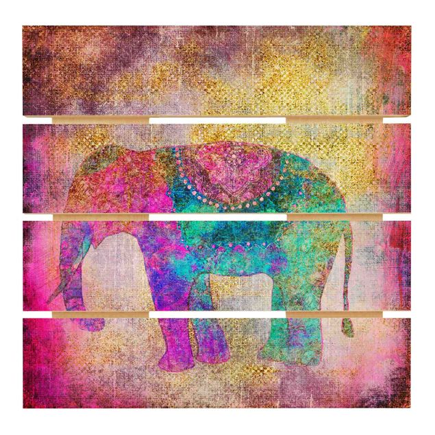 cuadros de madera decorativos Colourful Collage - Indian Elephant