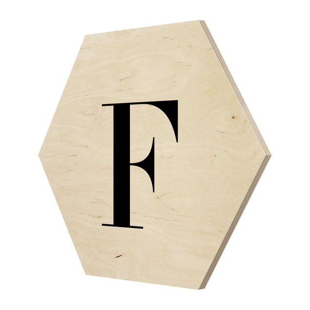 Hexagon Bild Holz - Buchstabe Serif Weiß F
