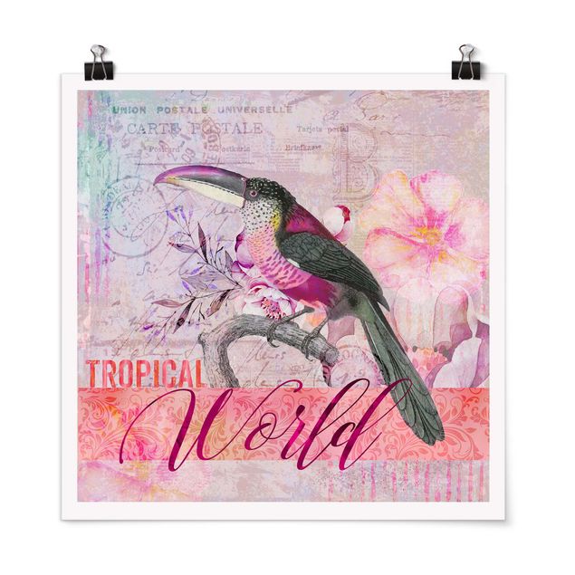 Póster cuadros famosos Vintage Collage - Tropical World Tucan