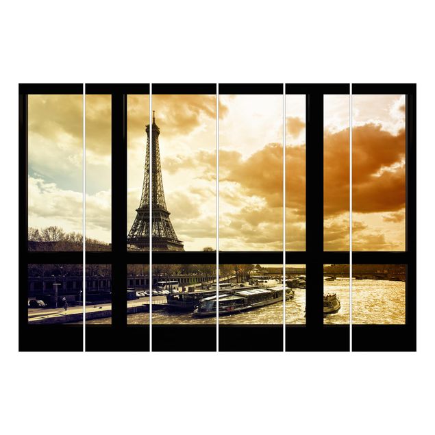 Paneles japoneses Window view - Paris Eiffel Tower sunset