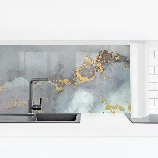 Küchenrückwand - Farbexperimente Marmor Regenbogen und Gold