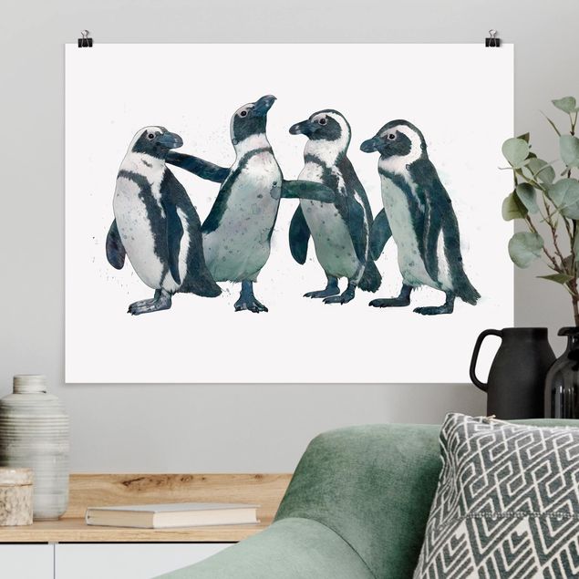 Láminas blanco y negro para enmarcar Illustration Penguins Black And White Watercolour