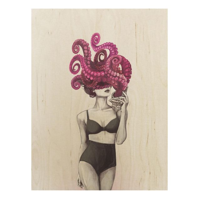 Cuadros decorativos Illustration Woman In Underwear Black And White Octopus