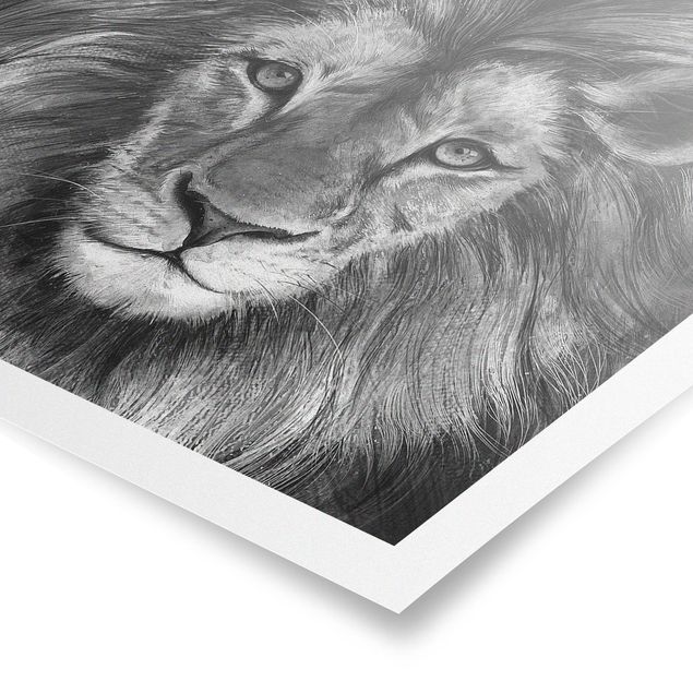 Póster de animales Illustration Lion Monochrome Painting