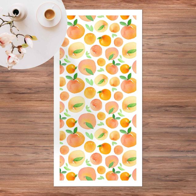 Alfombra balcón Watercolour Oranges With Leaves In White Frame