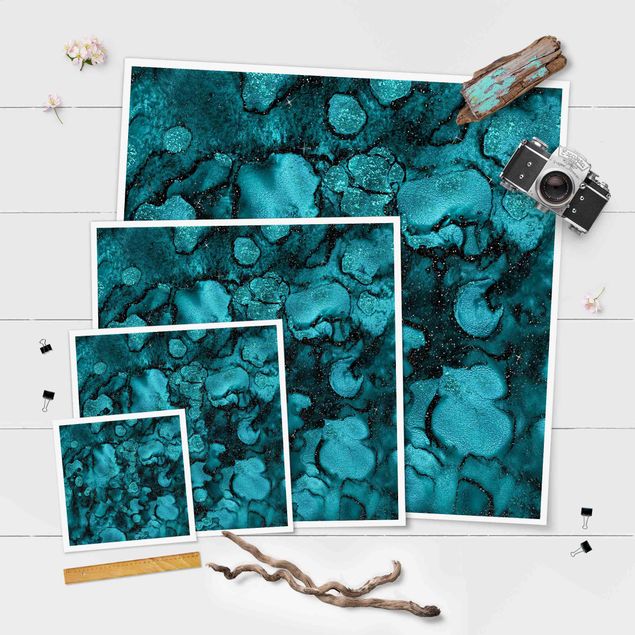Láminas decorativas para pared Turquoise Drop With Glitter