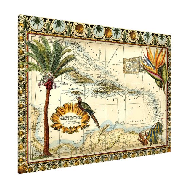 Decoración cocina Vintage Tropical Map West Indies