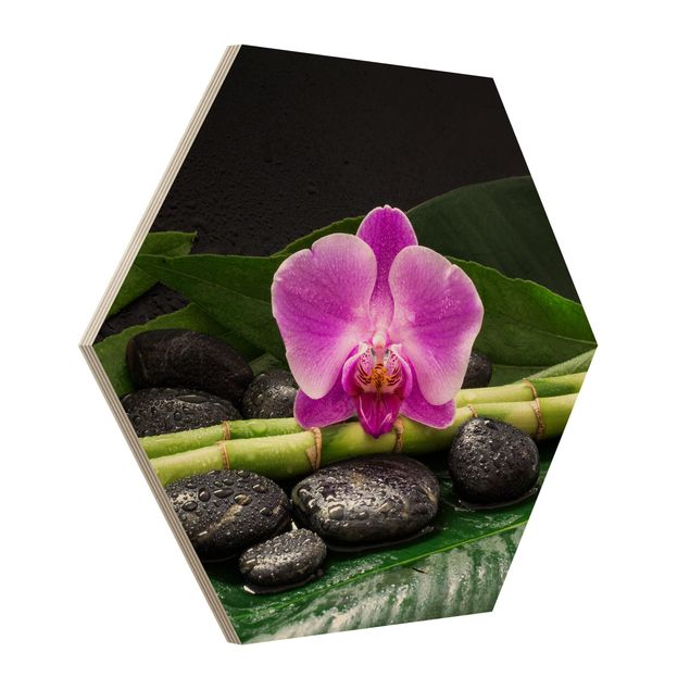 Cuadros de madera flores Green Bamboo With Orchid Blossom